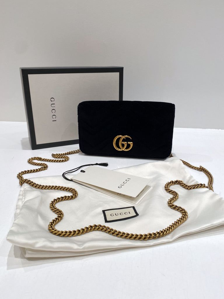 Gucci Marmont Super Mini Taske - Velour Sort.