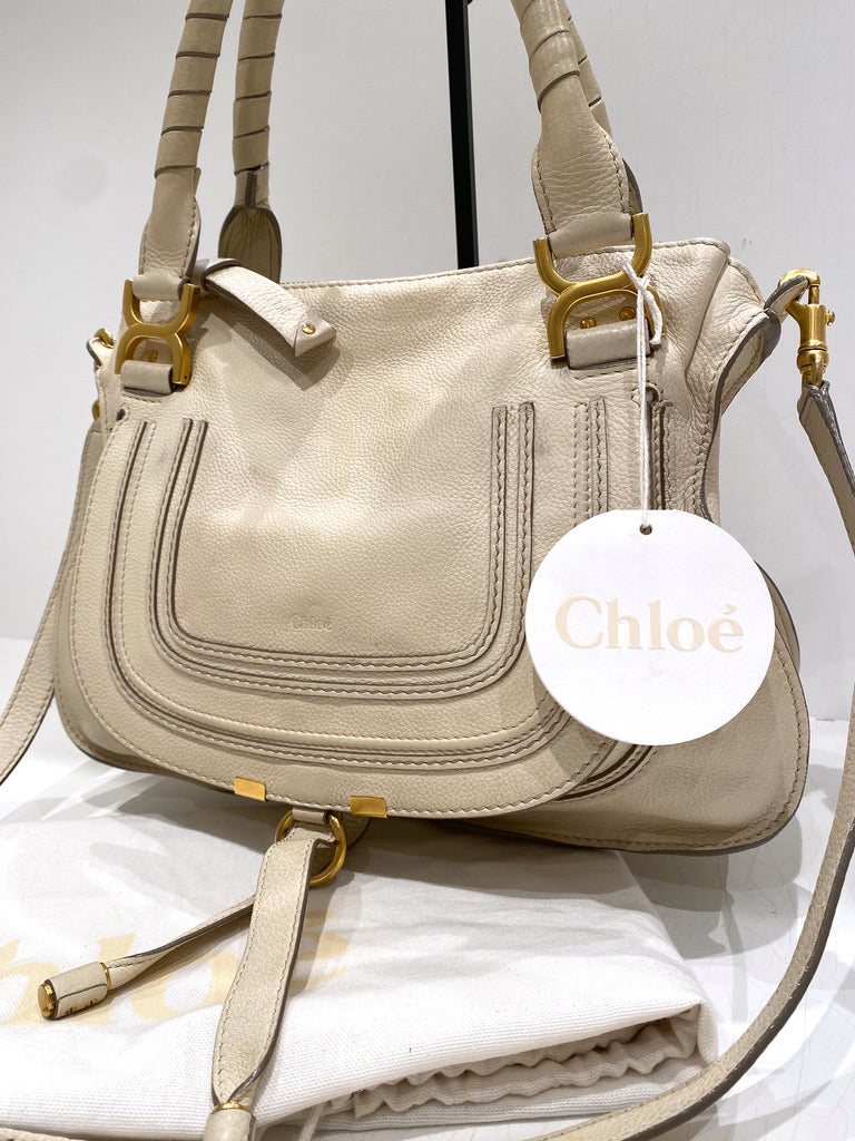Chloé Marcie Medium Bag/Taske - Cremefarvet med guldhardware - (Nypris ca 14.000 kr)