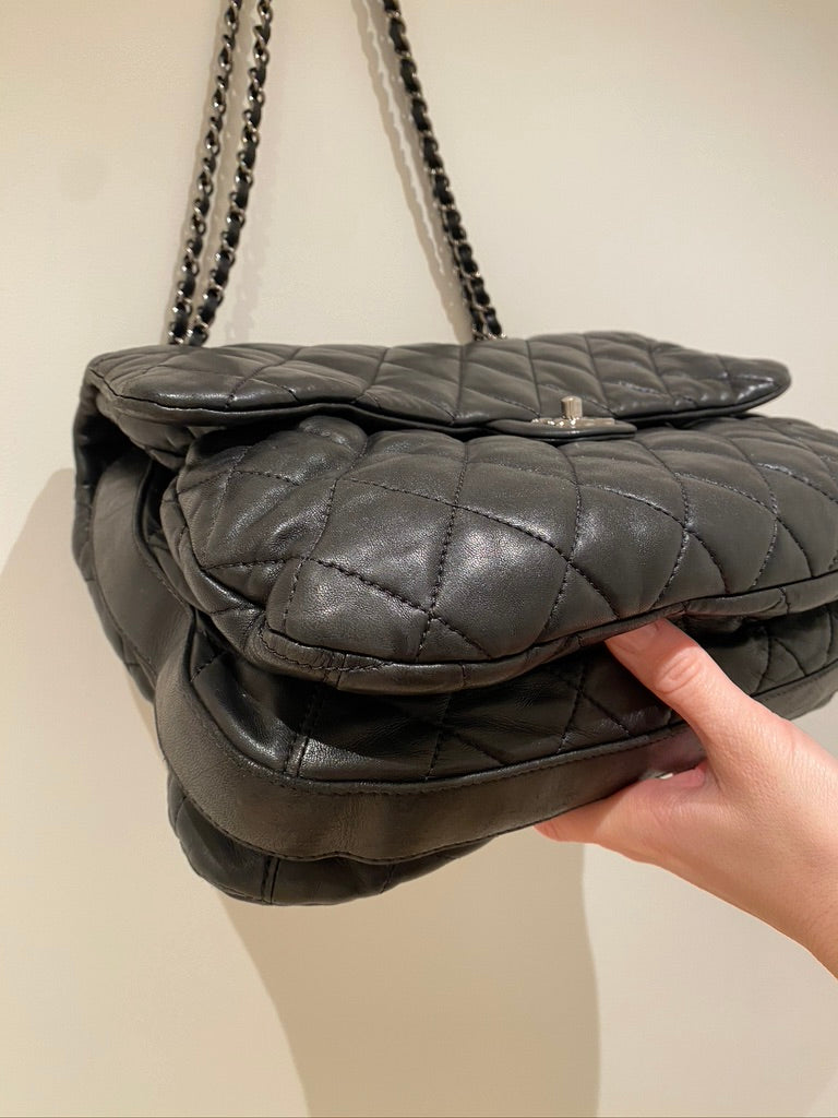 Chanel Black Quilted Lambskin Leather Maxi 3 Accordion Flap Bag