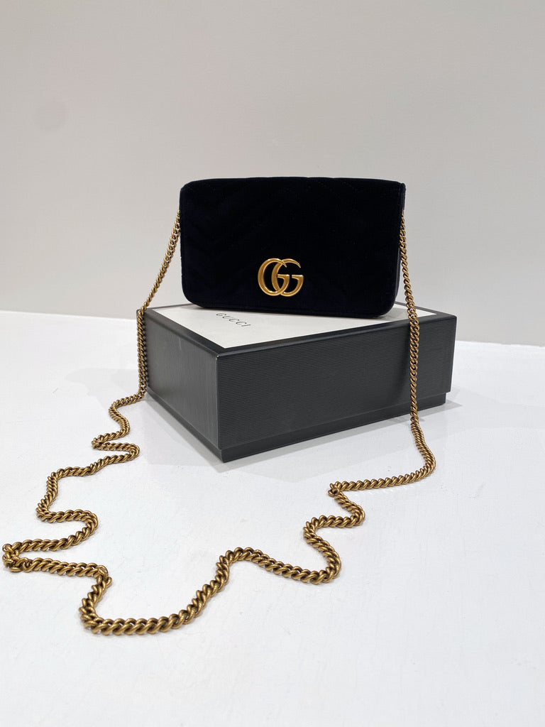 Gucci Marmont Super Mini Taske - Velour Sort.