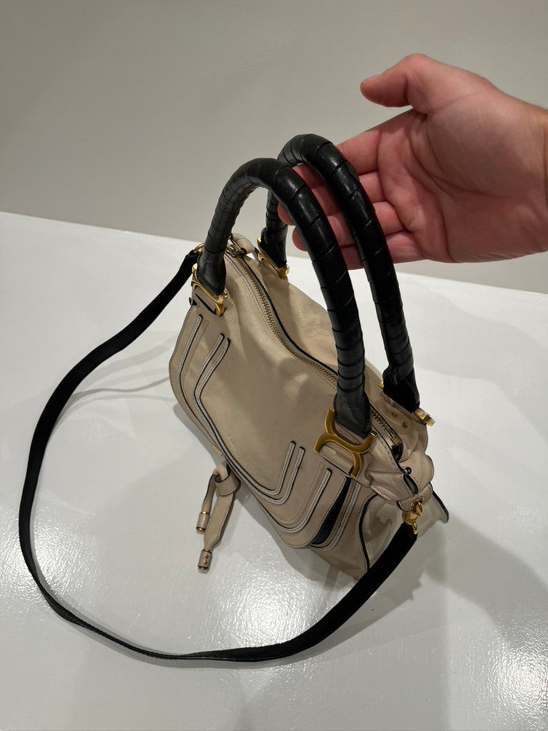 Chloé Marcie Bag/Taske - Cremefarvet med guldhardware - (Nypris ca 17.000 kr/2.295 Dollar)
