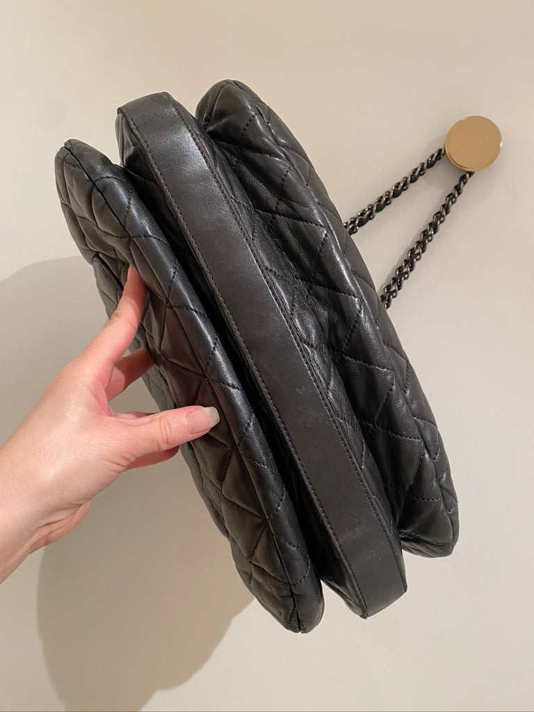 Chanel Black Quilted Lambskin Leather Maxi 3 Accordion Flap Bag