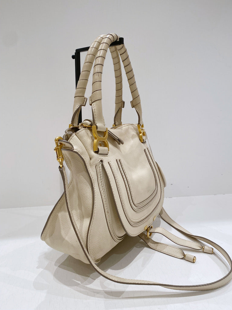 Chloé Marcie Medium Bag/Taske - Cremefarvet med guldhardware - (Nypris ca 14.000 kr)