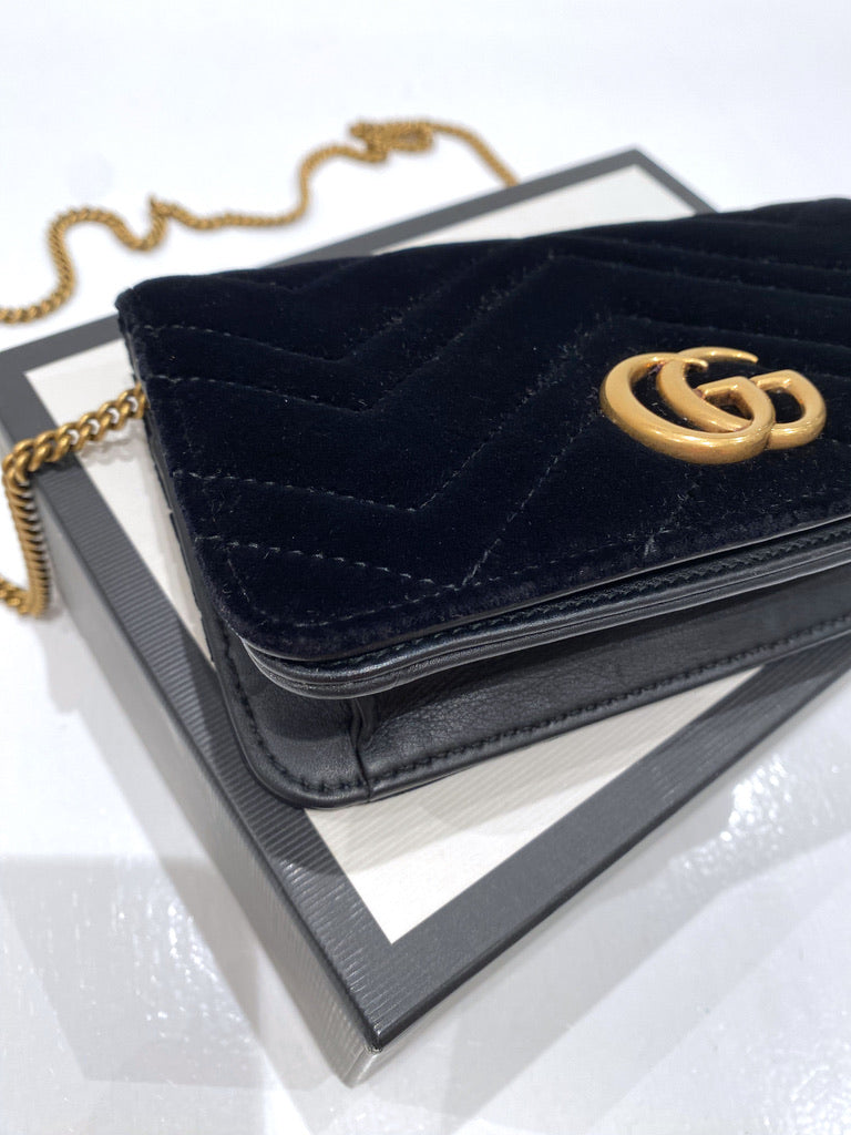 Gucci Marmont Super Mini Taske - Velour Sort.