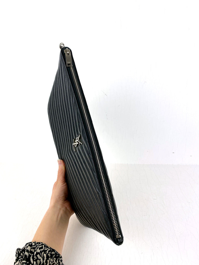 Saint Laurent Stor Clutch - Sort Med Sølvhardware -