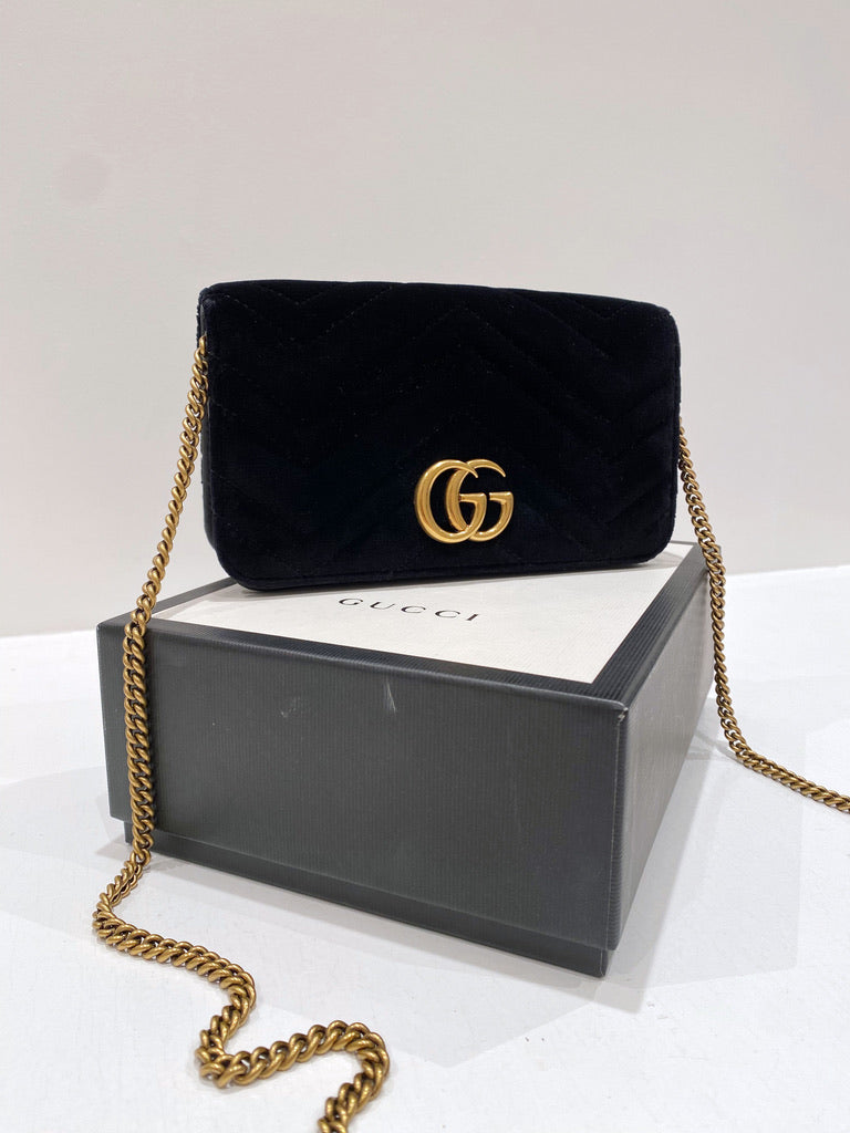 Gucci Marmont Super Mini Taske - Velour Sort.