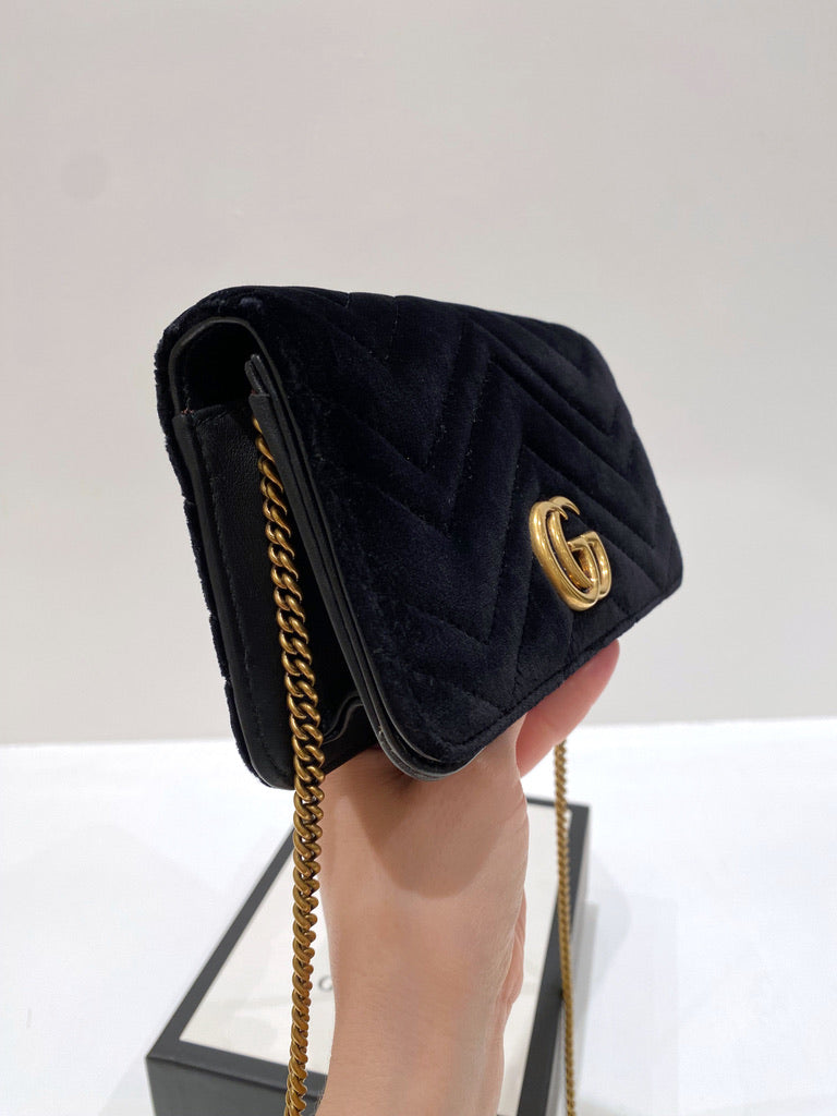 Gucci Marmont Super Mini Taske - Velour Sort.