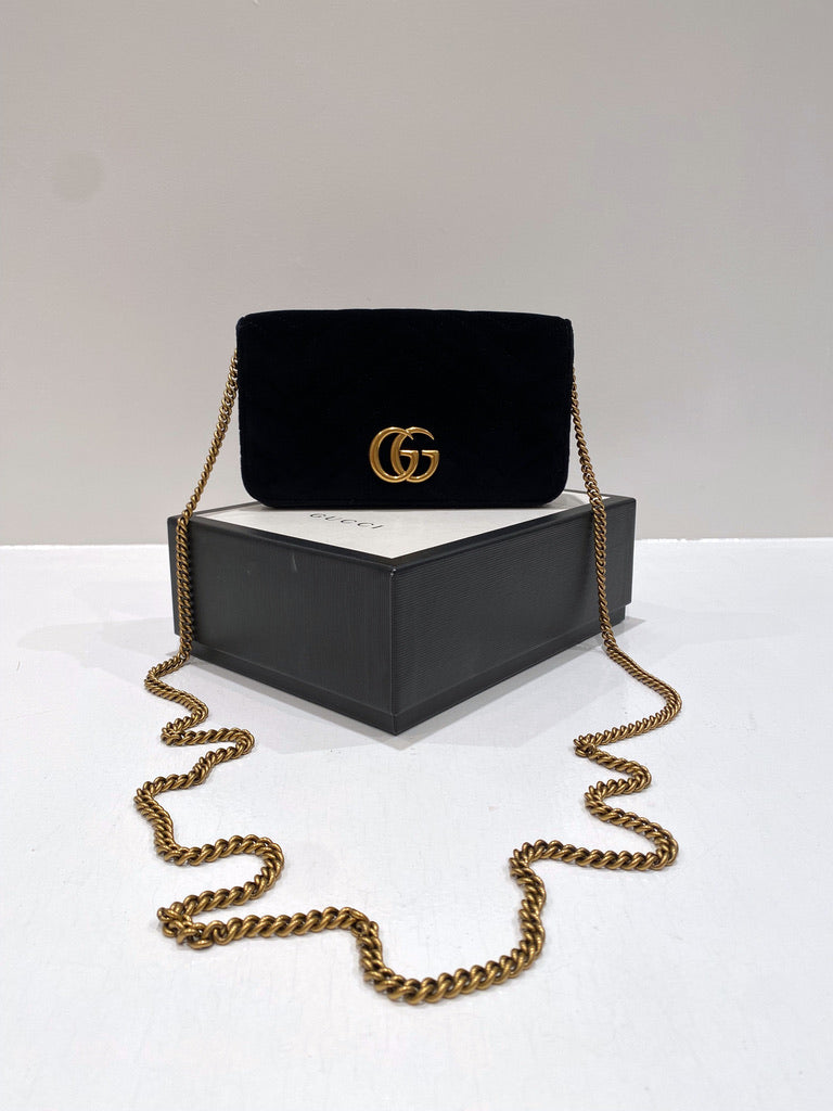 Gucci Marmont Super Mini Taske - Velour Sort.