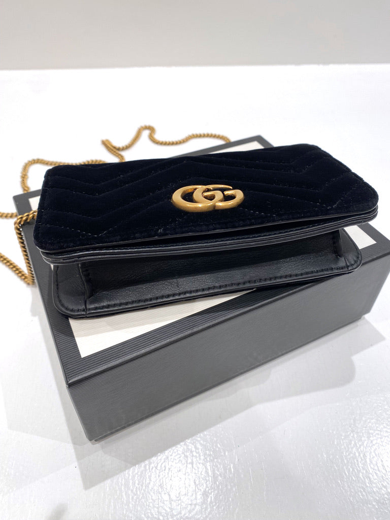 Gucci Marmont Super Mini Taske - Velour Sort.