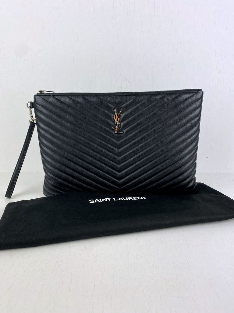 Saint Laurent Stor Clutch - Sort Med Sølvhardware -