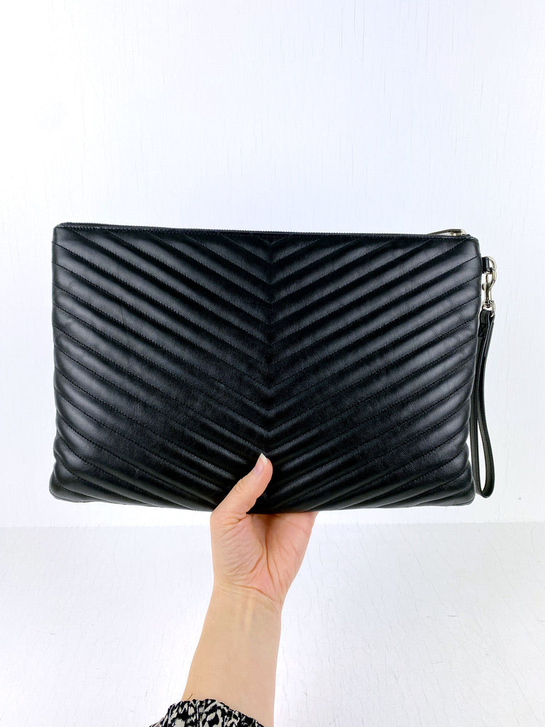 Saint Laurent Stor Clutch - Sort Med Sølvhardware -