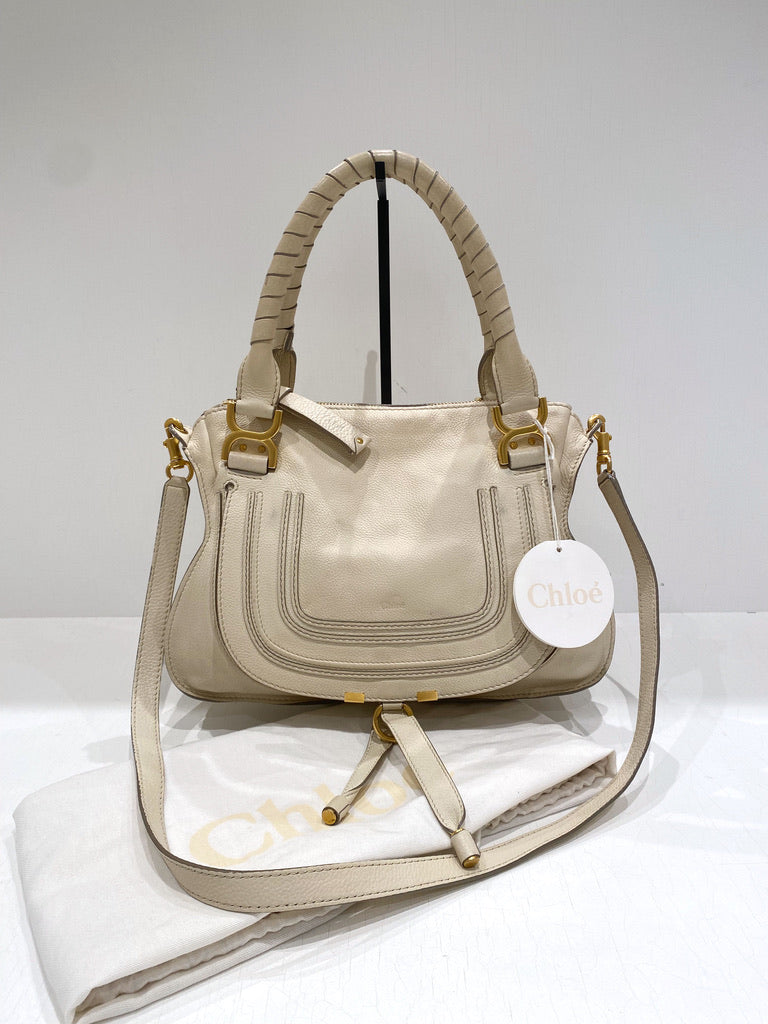 Chloé Marcie Medium Bag/Taske - Cremefarvet med guldhardware - (Nypris ca 14.000 kr)