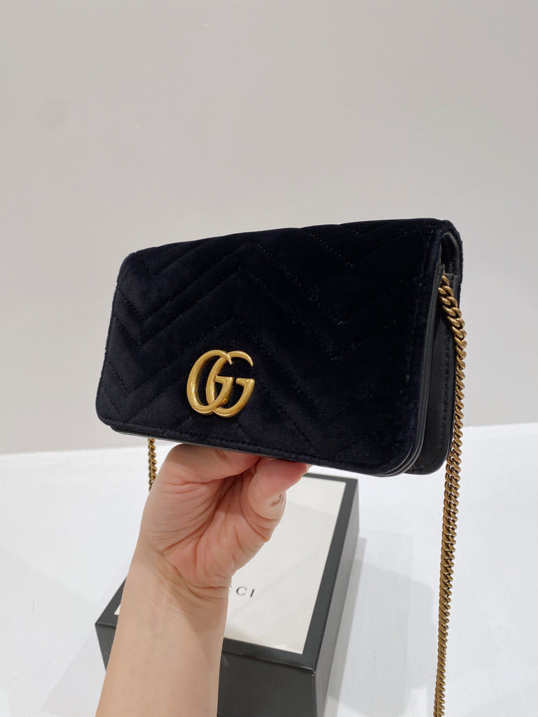 Gucci Marmont Super Mini Taske - Velour Sort.