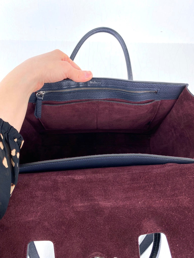 Mulberry Bayswater Bag - Mørkeblå Med Sølvhardware