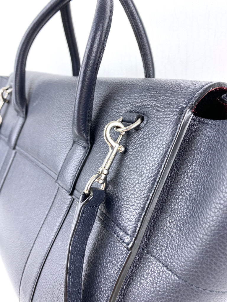 Mulberry Bayswater Bag - Mørkeblå Med Sølvhardware
