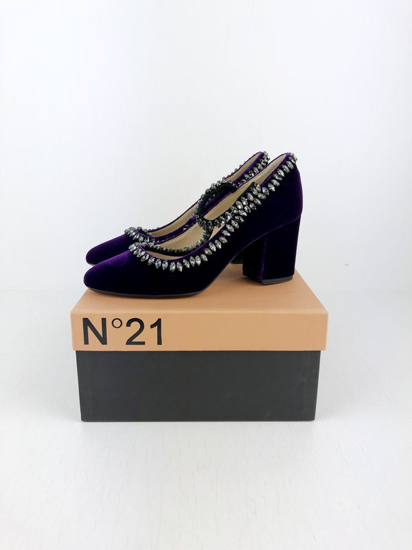 N21 Sko Med Hæl - Str 36 - Lilla Velour