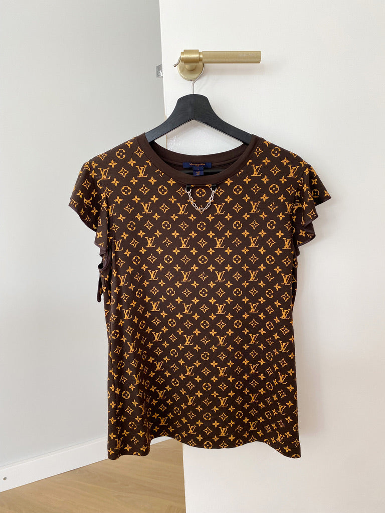 Louis Vuitton Escale Printed Luxery T-Shirt - Passer Ca Str S/Lille M (Oprindeligt Str L, Men Lille I Størrelsen)