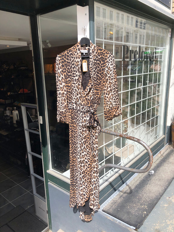 Ganni Leopard Slå Om Kjole - Str 36/S