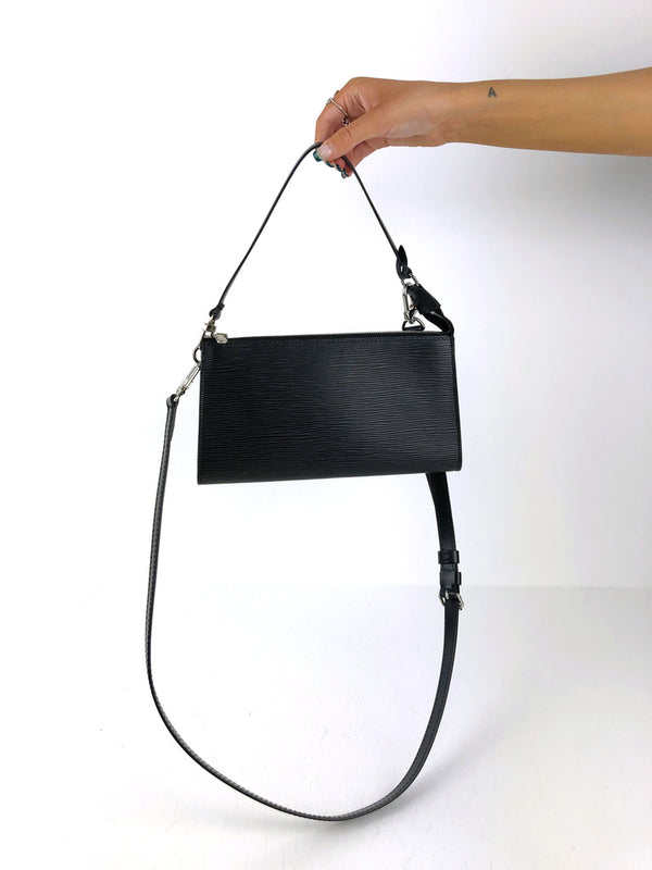 Louis Vuitton Sort Epi Pochette Taske Inkl. lang Rem
