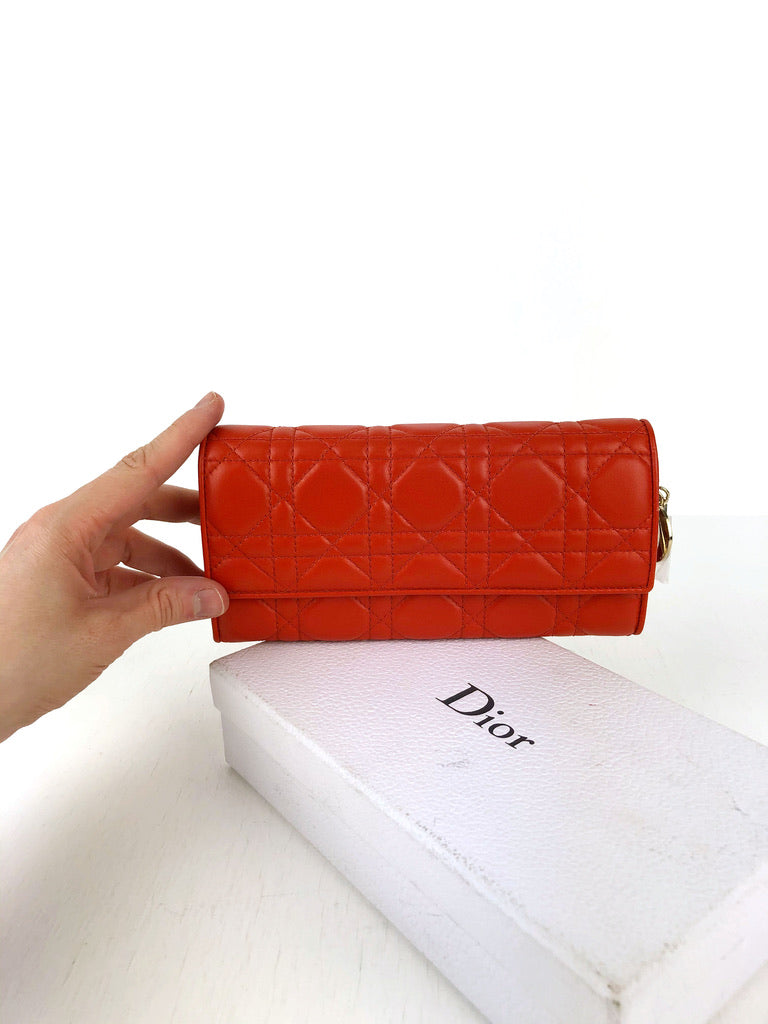 Lady Dior Long Wallet/Wallet On Chain - Orange