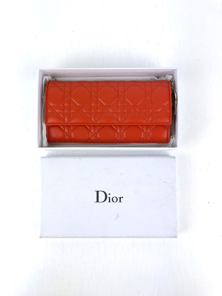 Lady Dior Long Wallet/Wallet On Chain - Orange