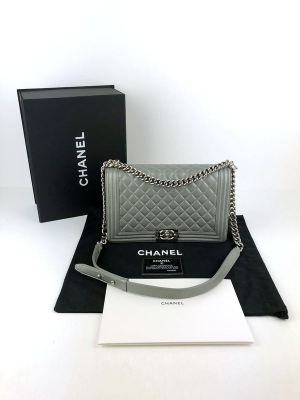 Chanel Large Boy Taske - Sølv