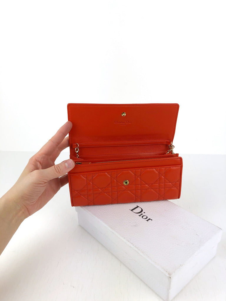 Lady Dior Long Wallet/Wallet On Chain - Orange