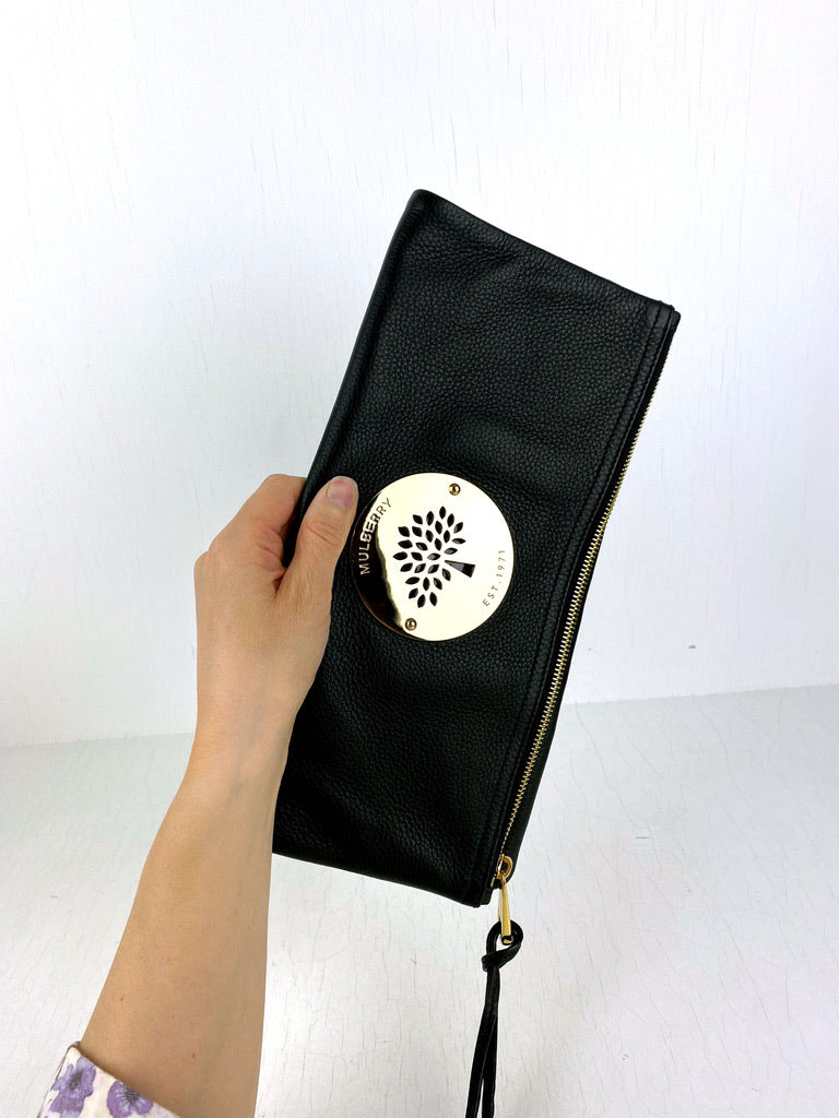 Mulberry Daria Clutch - Sort Læder Med Guldhardware