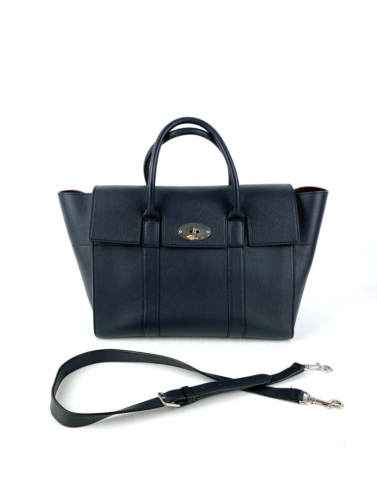Mulberry Bayswater Bag - Mørkeblå Med Sølvhardware