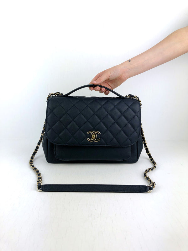 Chanel Large Top Handle - Mørkeblå I Caviar-Skind