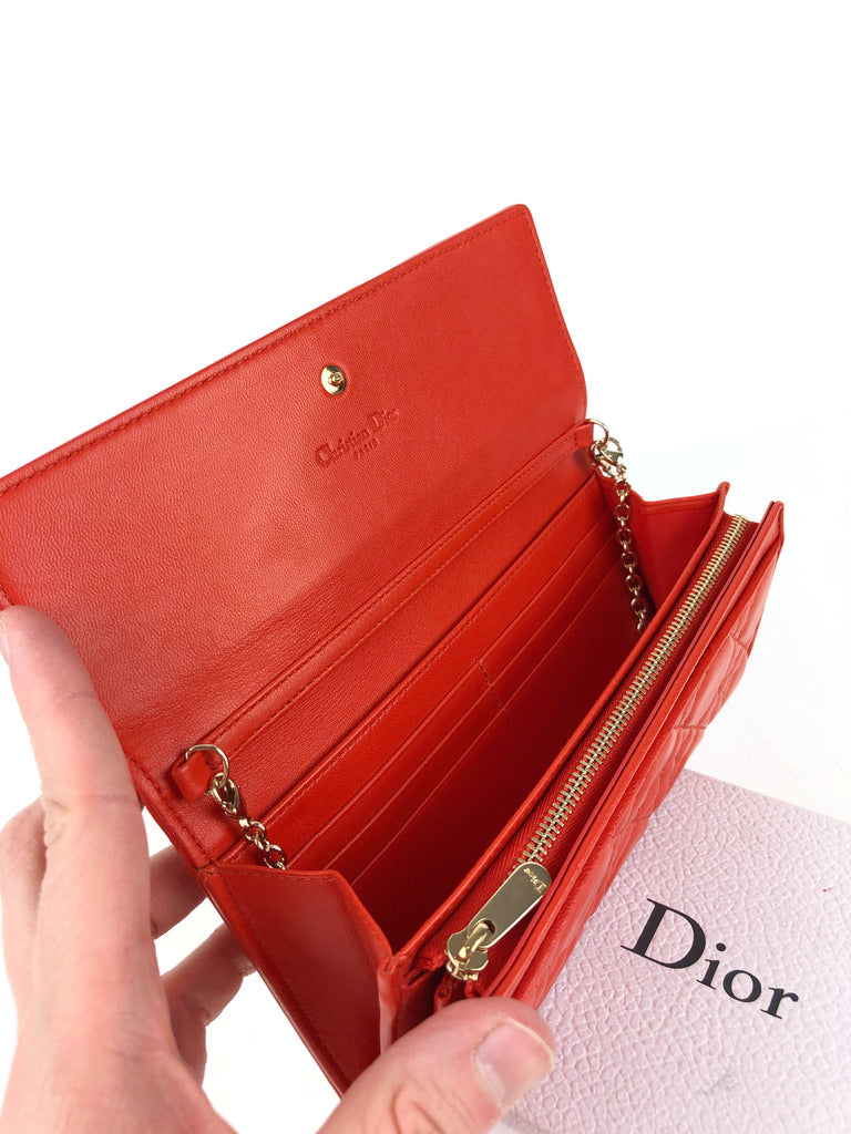 Lady Dior Long Wallet/Wallet On Chain - Orange