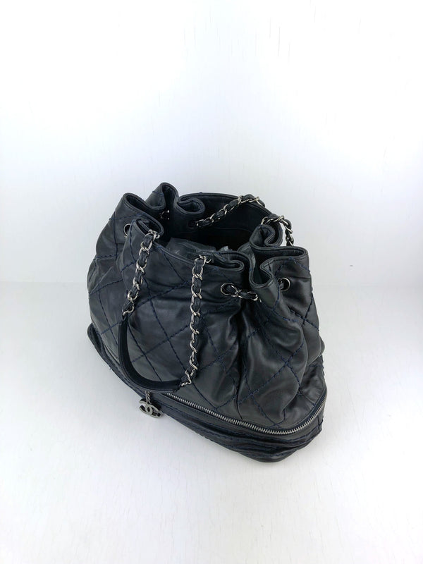 Chanel Quilted Large Stitch Tote/Taske - Mørkeblå